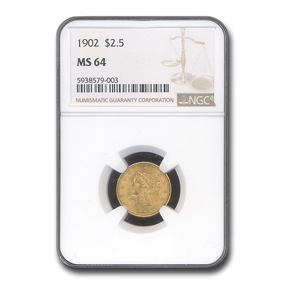 1902 $2.50 Liberty Gold Quarter Eagle MS-64 NGC 1902 $2.50 Liberty Gold Quarter Eagle MS-64 NGC